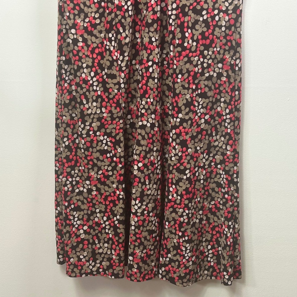 Chaps Womens XL Brown Pink Abstract Dot Faux Wrap V-Neck Short Sleeve Dress - Picture 6 of 7